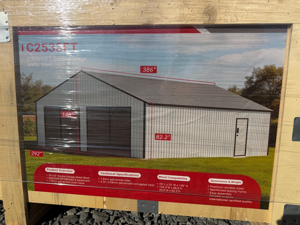 SD Lanch 25' x 33' Double Garage Metal Shed