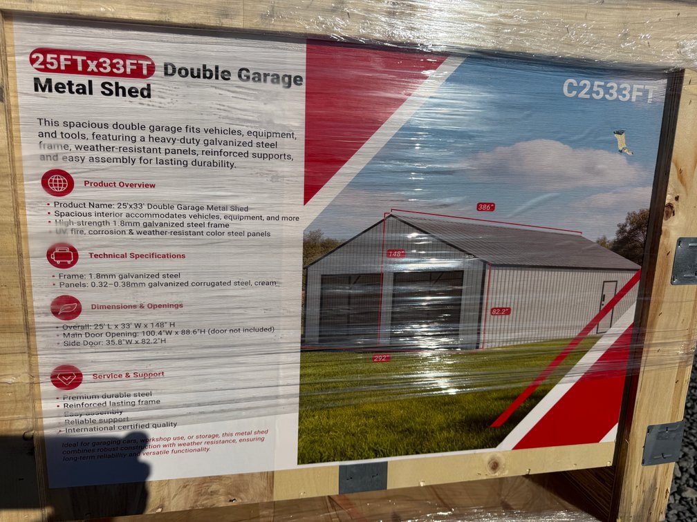 SD Lanch 25' x 33' Double Garage Metal Shed