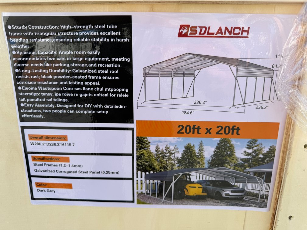 SD Lanch 20' x 20' Carport