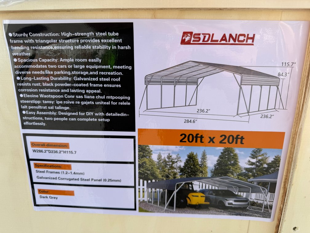 SD Lanch 20' x 20' Carport