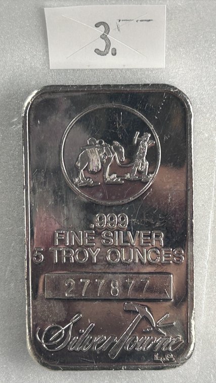 SilverTowne 5 Troy Oz. .999 Silver Bar. Serial # 277877.