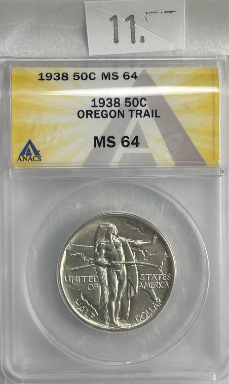 1938 Oregon Trail Memorial Half Dollar ANACS MS64.
