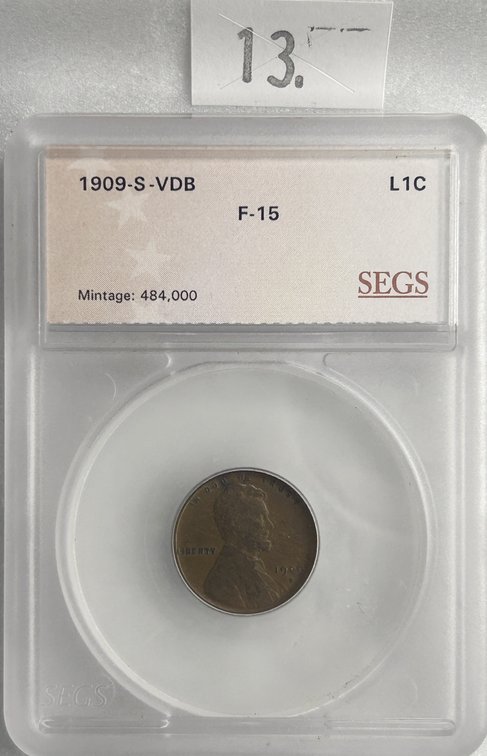 1909-S VDB Lincoln Cent SEGS F-15.