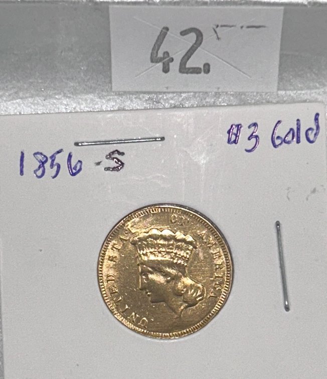 1856-S 3 Dollars "Indian Princess Head" Gold.