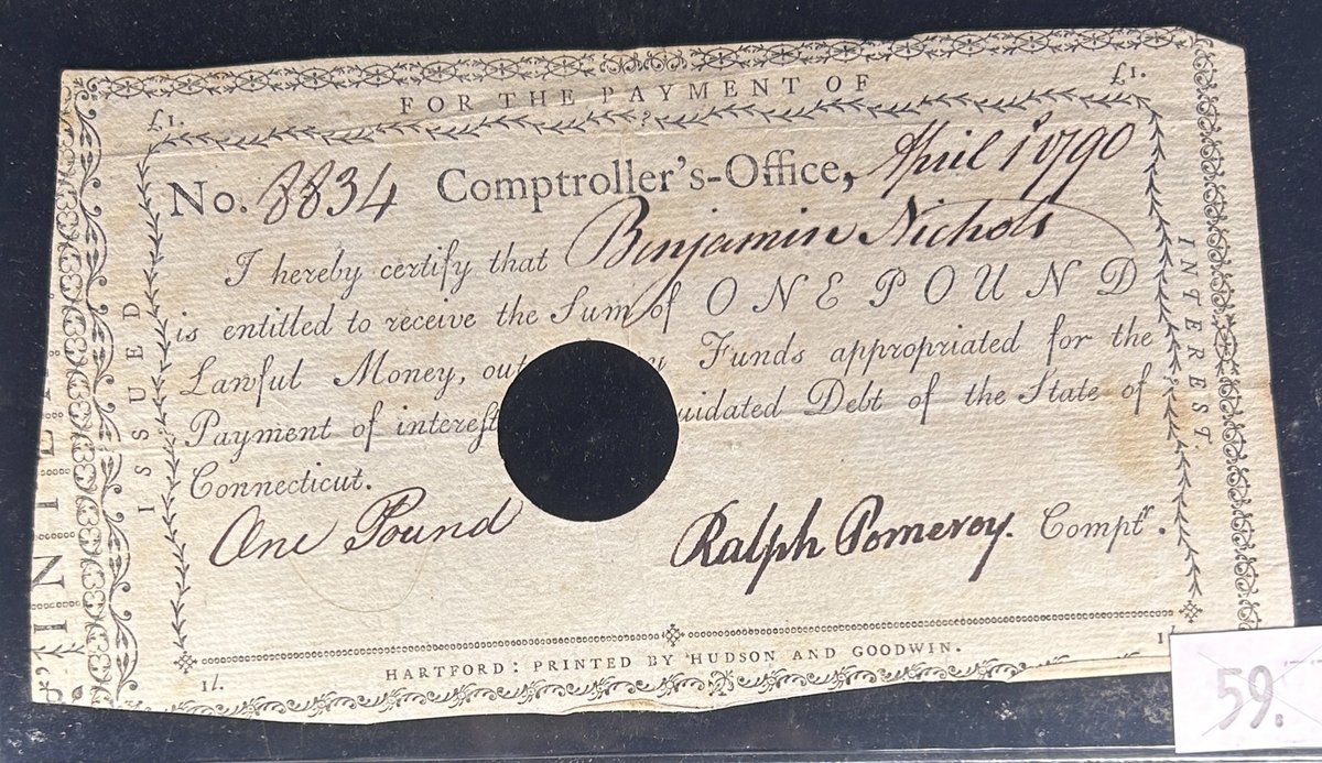 April 1790 Connecticut Comptroller's Office One Pound