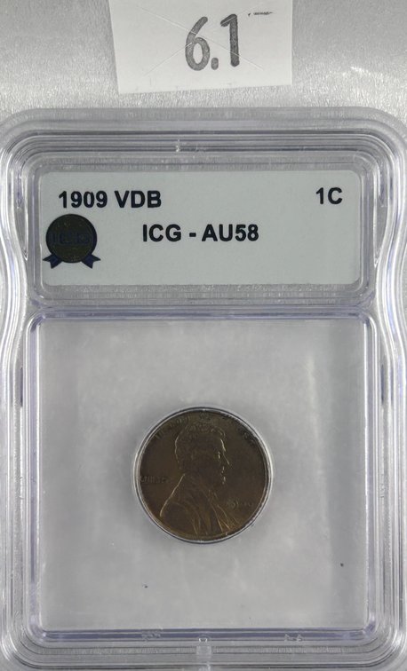 1909 VDB Lincoln Cent ICG AU58.