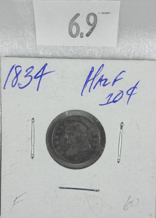 1834 Capped Bust Half Dime F12.