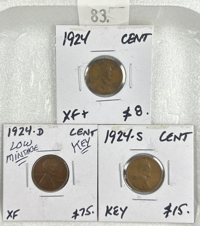 1924, 1924-D, 1924-S Lincoln Cents.