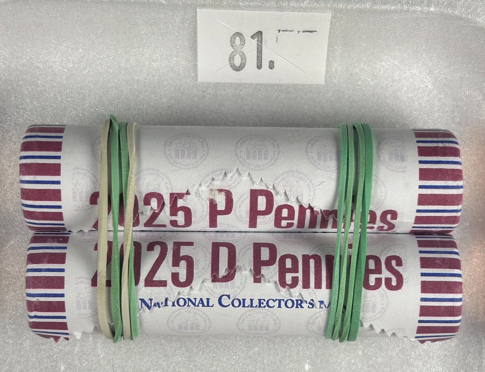 (2) Rolls of 2025 P, D Lincoln/Shield Cents UNC.