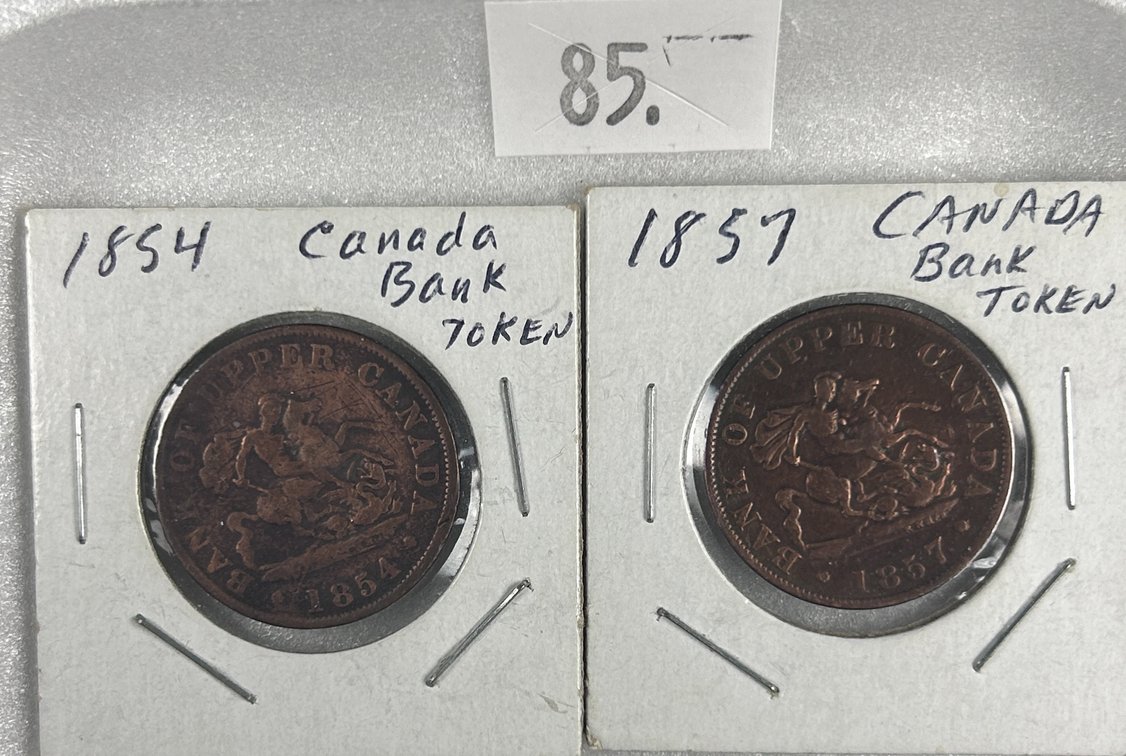 1854, 1857 Canada One-Half Penny Bank of Upper Canada Tokens.