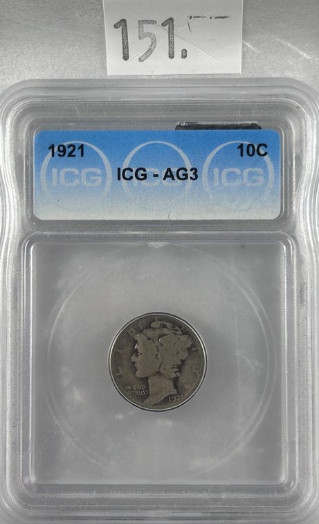1921 Mercury Dime ICG AG3.