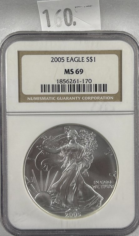2005 Silver Eagle NGC MS69. One Troy Oz. .999 Silver.