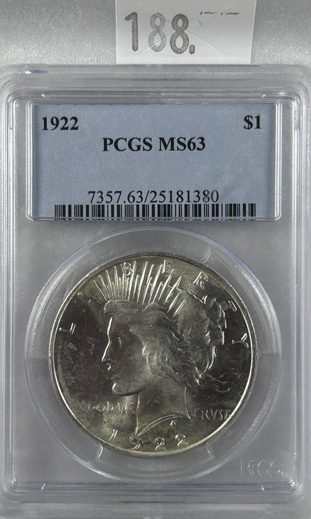 1922 Peace Dollar PCGS MS63.