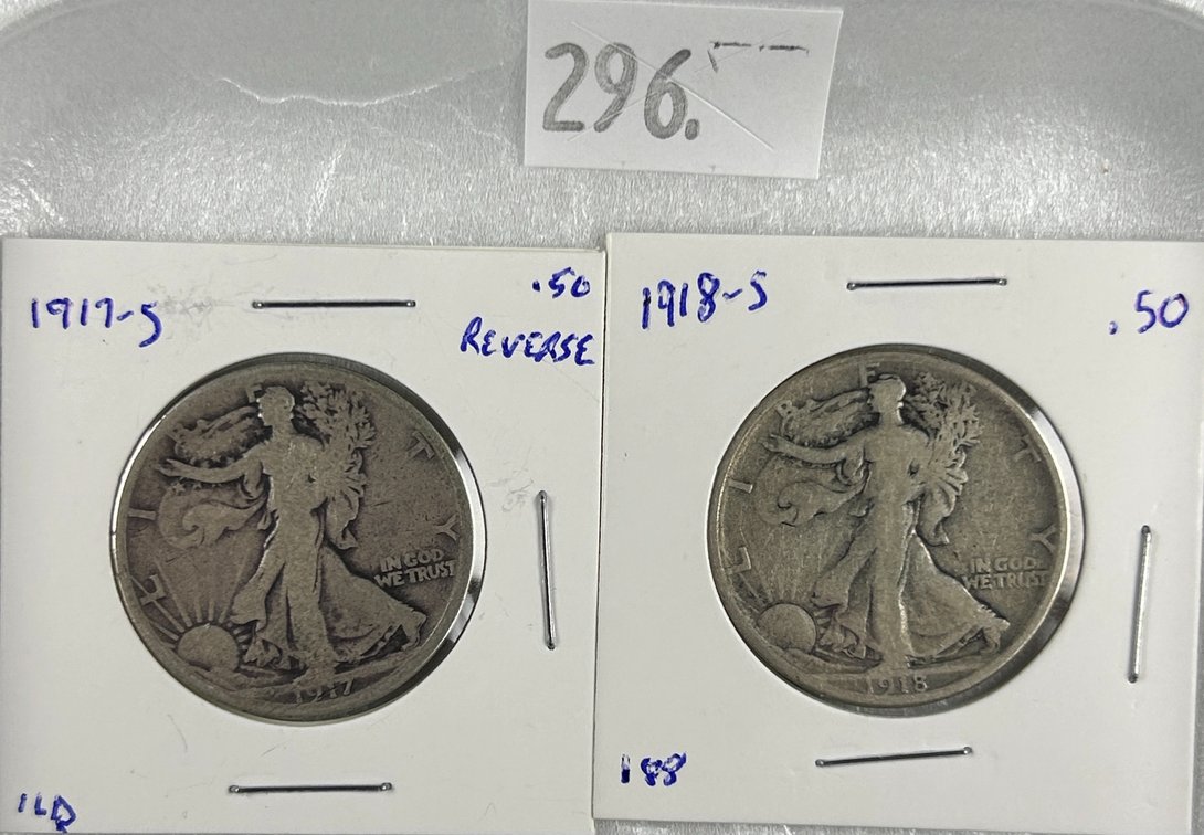 1917-S, 1918-S Walking Liberty Half Dollars (reverse mint marks).