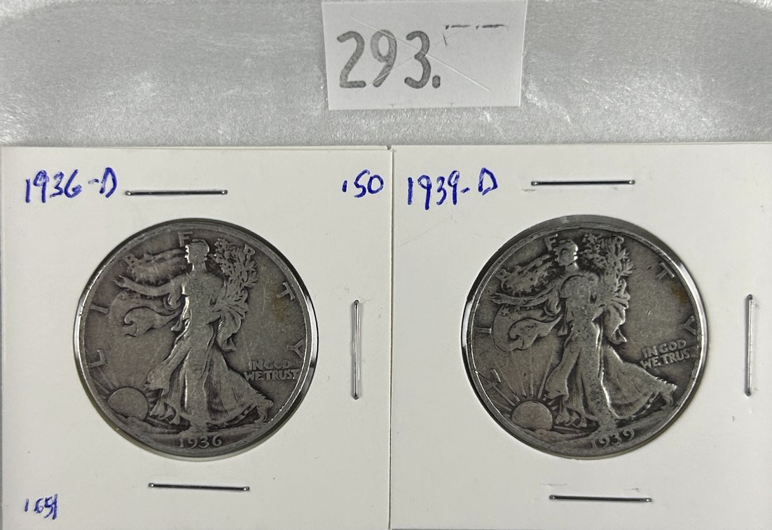 1936-D, 1939-D Walking Liberty Half Dollars.