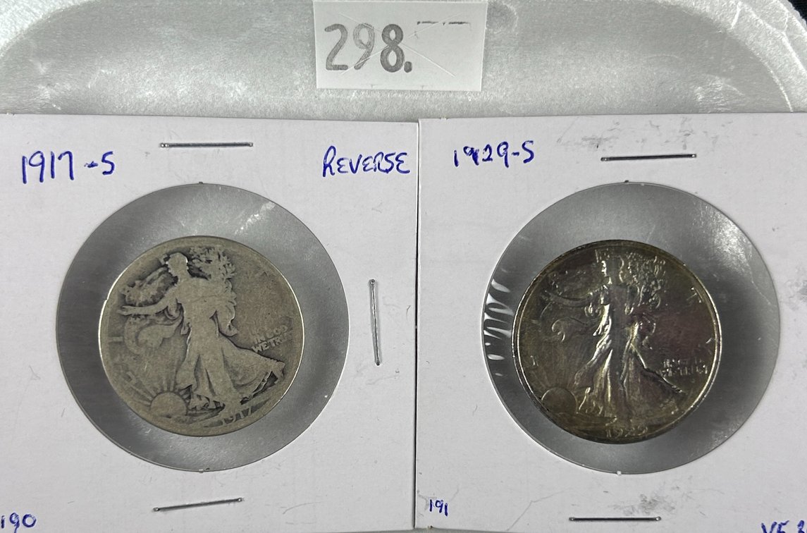 1917-S, 1929-S Walking Liberty Half Dollars.