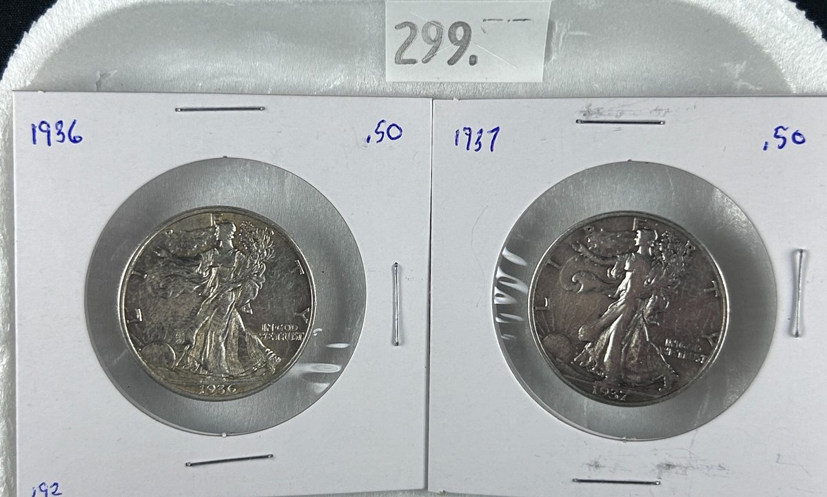 1936, 1937 Walking Liberty Half Dollars.