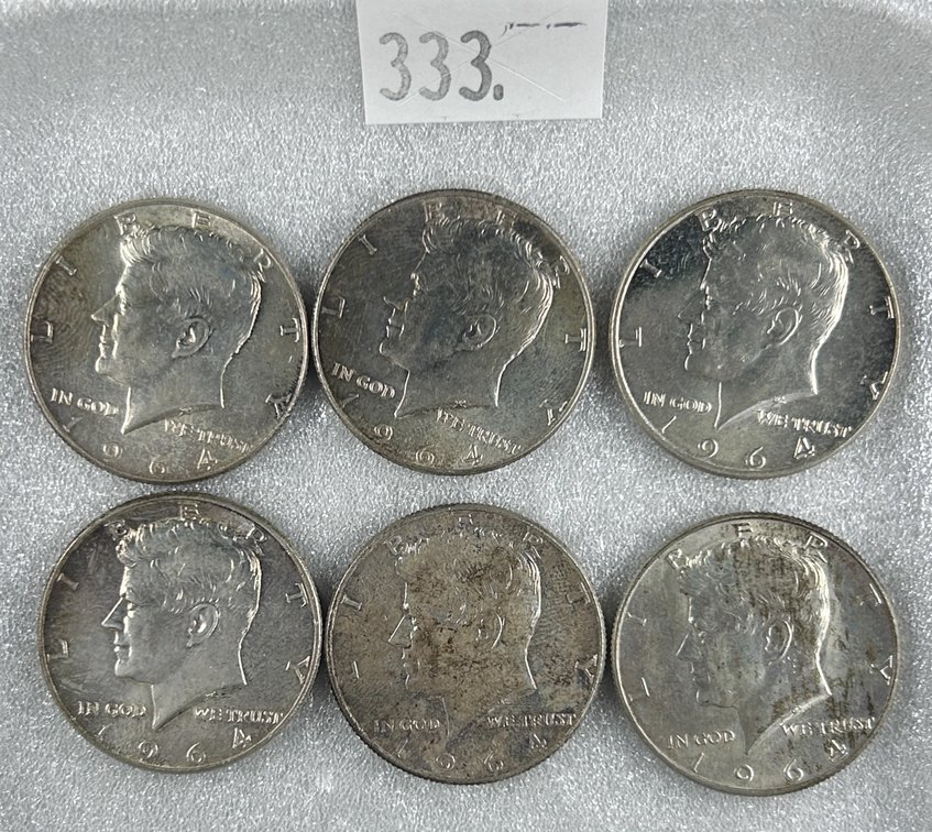 (6) 1964 Kennedy Half Dollars. 90% Silver.