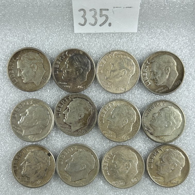 (12) 90% Silver Roosevelt Dimes: various years and conditions.