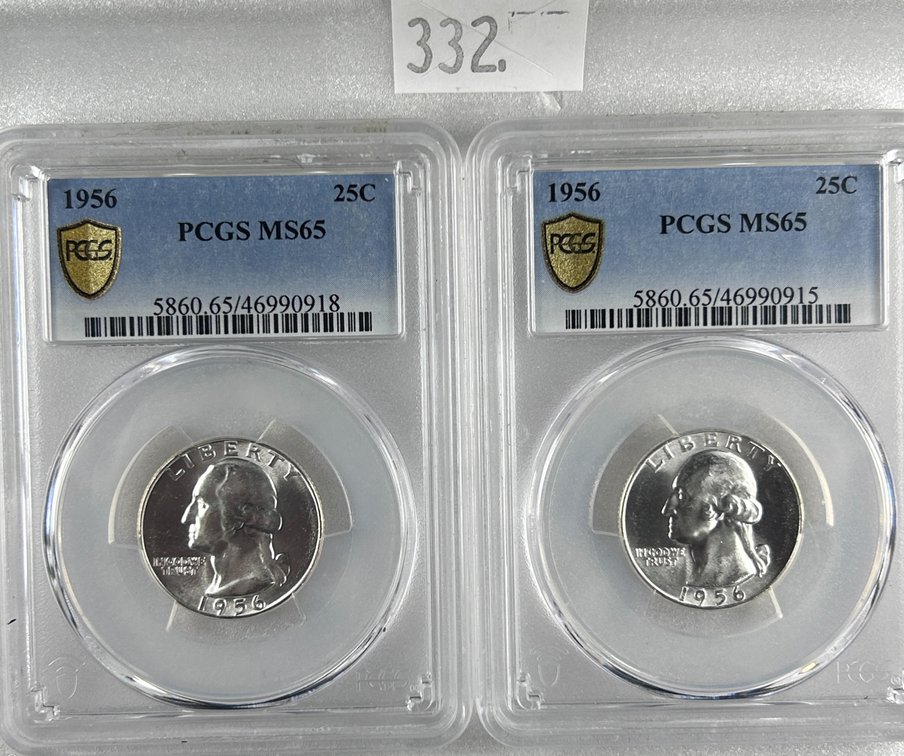 (2) 1956 Washington Quarters PCGS MS65.