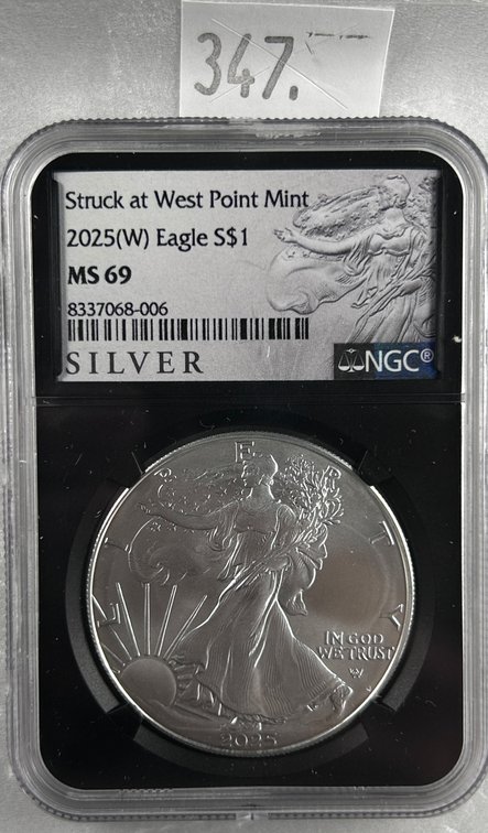 2025(W) Silver Eagle NGC MS69. Struck at West Point Mint