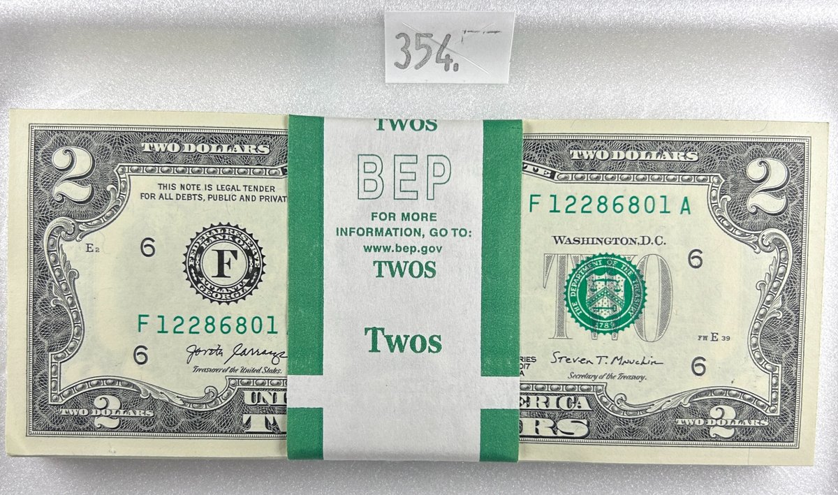 $200 face value (100 notes) Series 2017A $2 Federal Reserve Notes, UNC BEP Pack.