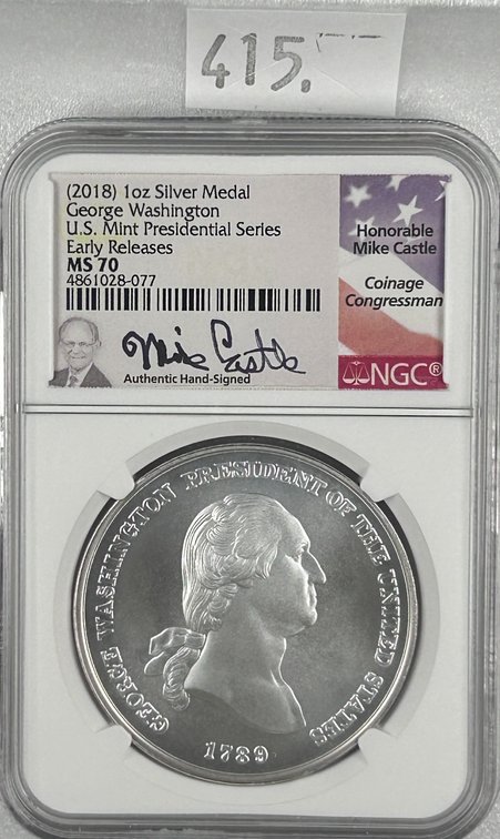 (2018) One Troy Oz. .999 George Washington Presidential Medal NGC MS70.