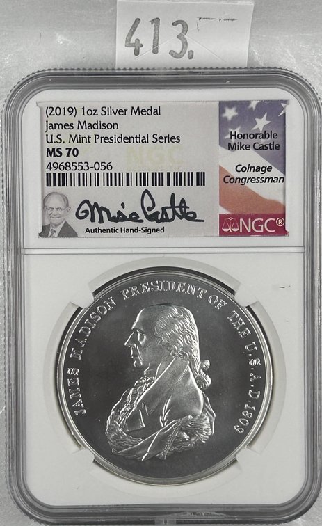 (2019) One Troy Oz. .999 James Madison Presidential Medal NGC MS70.