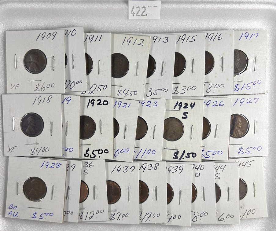 (25) Lincoln/Wheat Cents: 1909-1945 (not all years).