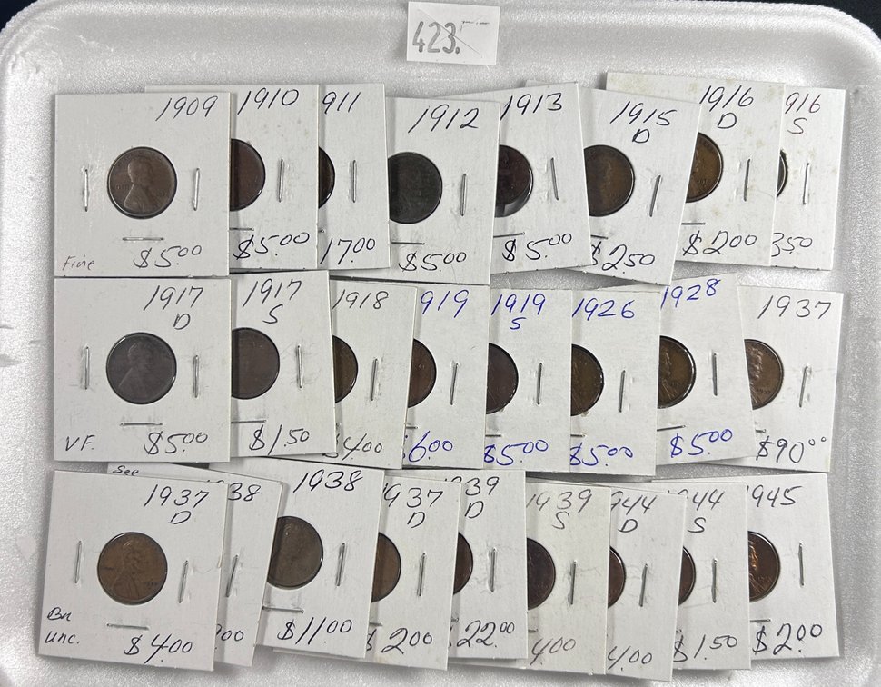 (25) Lincoln/Wheat Cents: 1909-1945 (not all years).