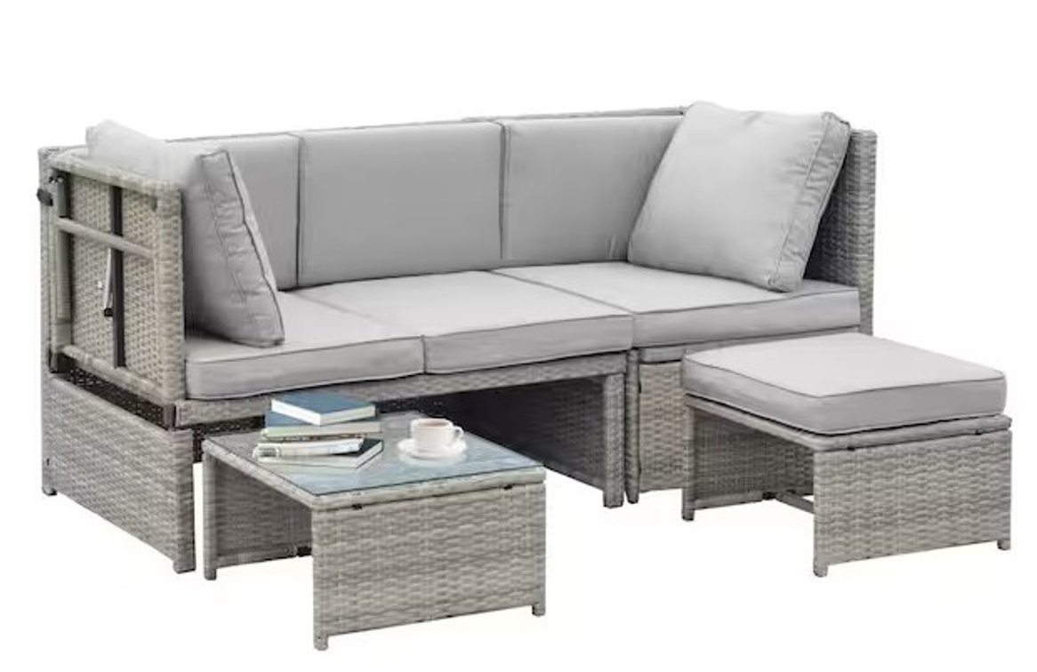 4-Piece Wicker Patio Furniture Set w/ Lounge Chaise