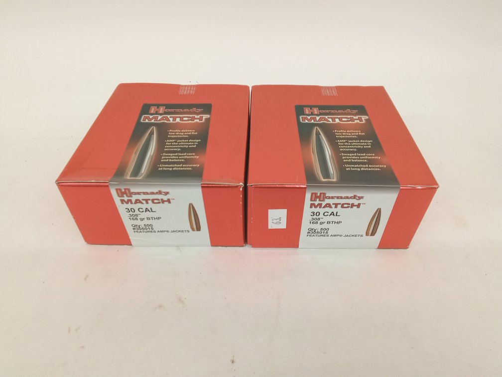 (1000 Pcs.) 30 Cal Bullets, .308" 168gr BTHP