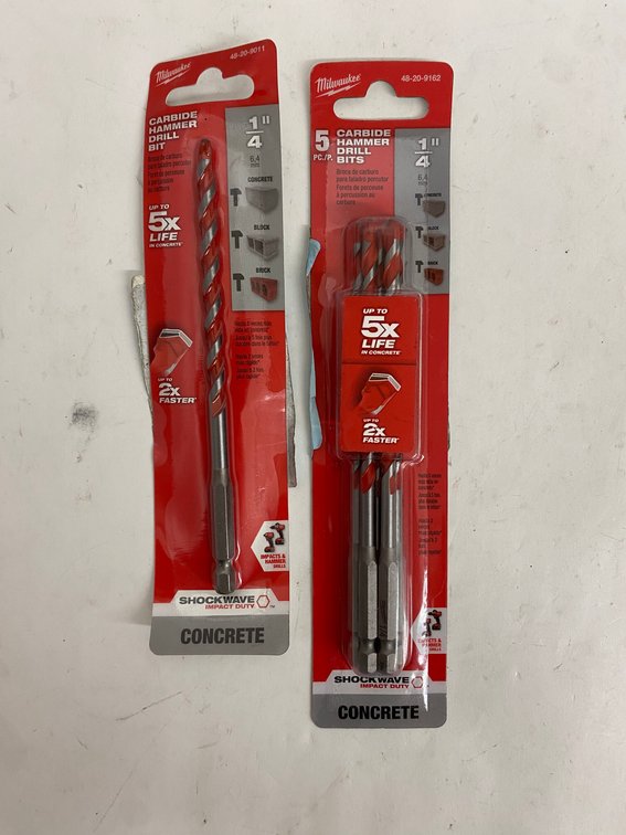 (2pks)Asst. Milwaukee 1/4" Carbide Hammer Bits