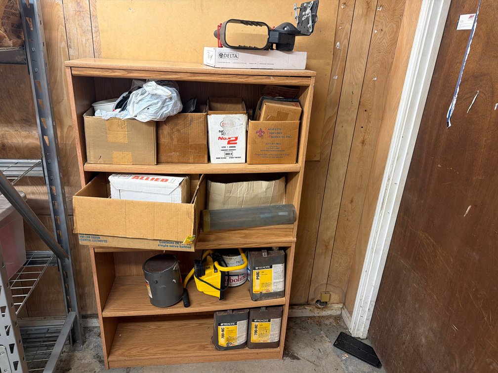 Laminate Shelving Unit with Hardware, Work Light, and Supplies