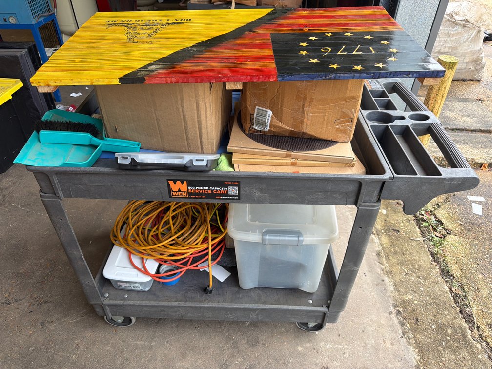 Two-Tier Rolling Service Cart with Tools, Cords, and More