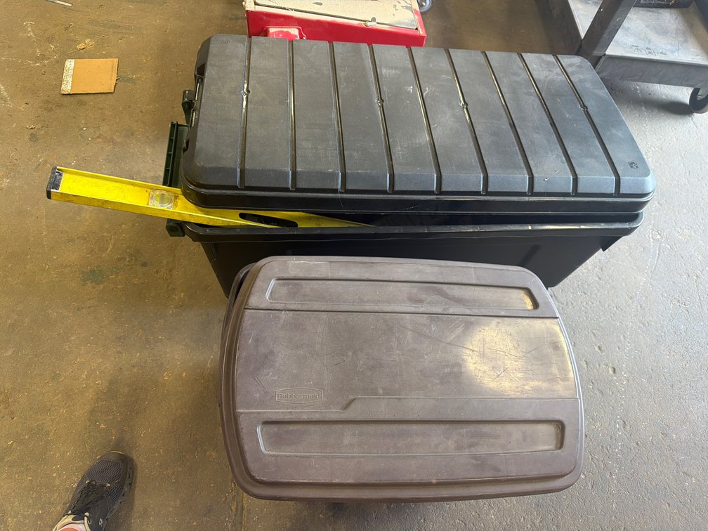 Storage Totes with Hand Tools, Hardware, and More