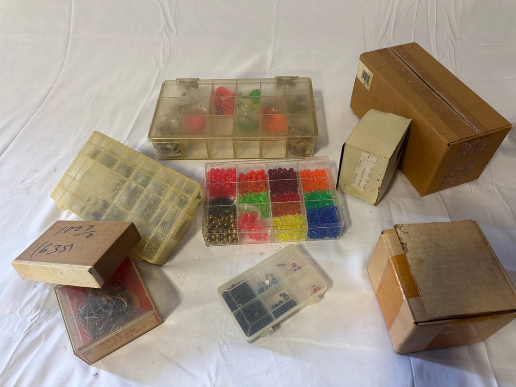 Assorted Eagle Claw Hooks, Lure-Building Beads, Eyes & Tackle Organizers