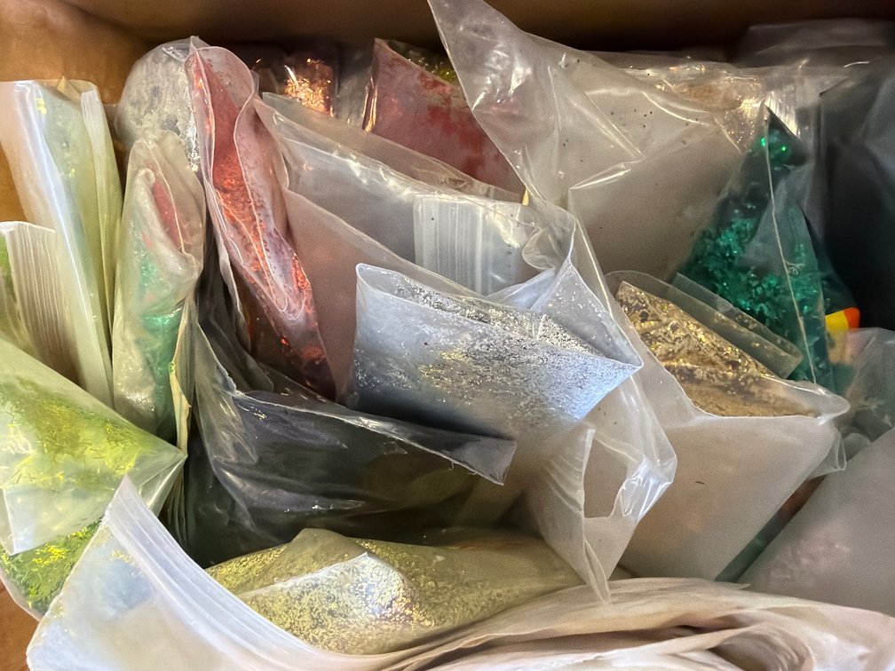 Box Lot of Assorted Lure-Making Glitter Flakes