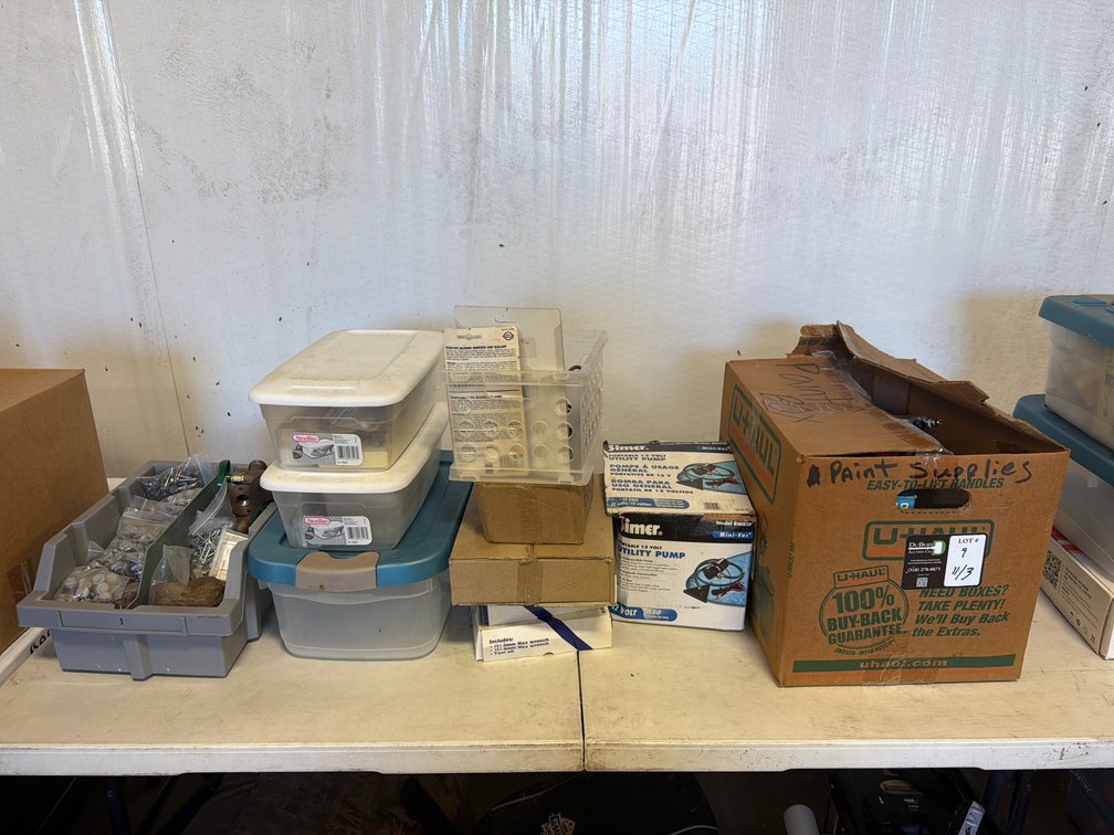 Utility Pump, Fasteners, Storage Totes, Paint Supplies, and More