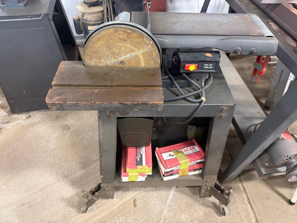Combination Belt and Disc Sander on Stand with Concrete Anchors