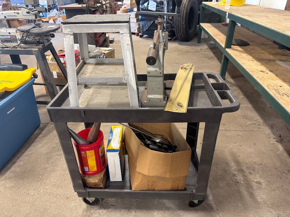 Rolling Utility Cart with Arbor Press, Vises, and Tools