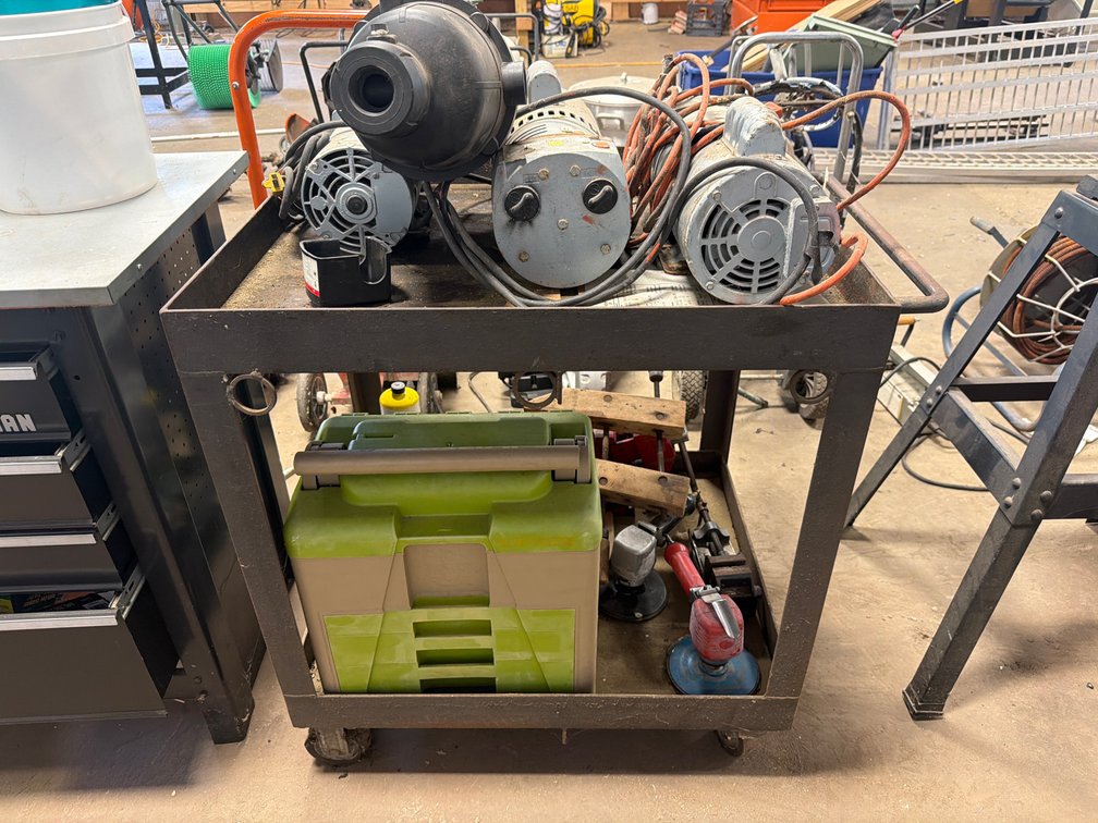 Rolling Utility Cart with Electric Motors, Pumps, and Tools