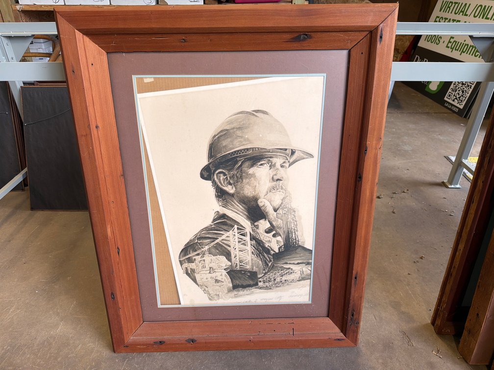 Framed Sketch Portrait of Man in Hardhat