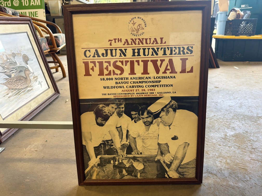 Framed 1983 Cajun Hunters Festival Poster Signed by Tan Brunet