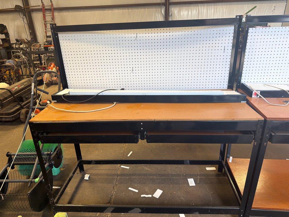 Black Metal Workbench with Pegboard and Work Light