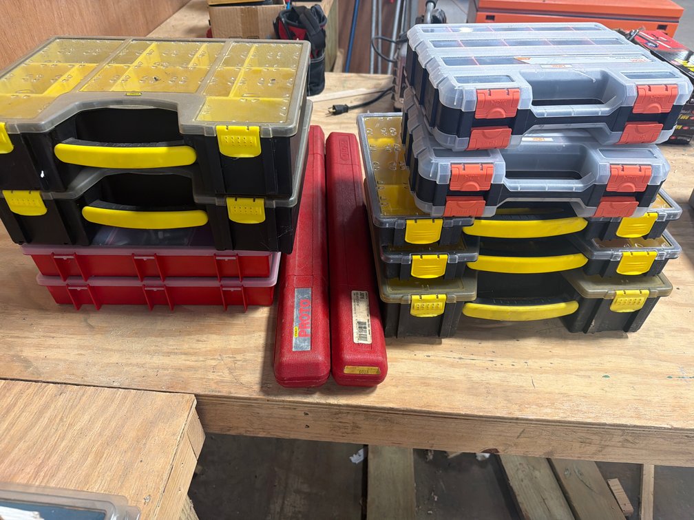 Small Parts Organizers and Tool Cases with Assorted Hardware