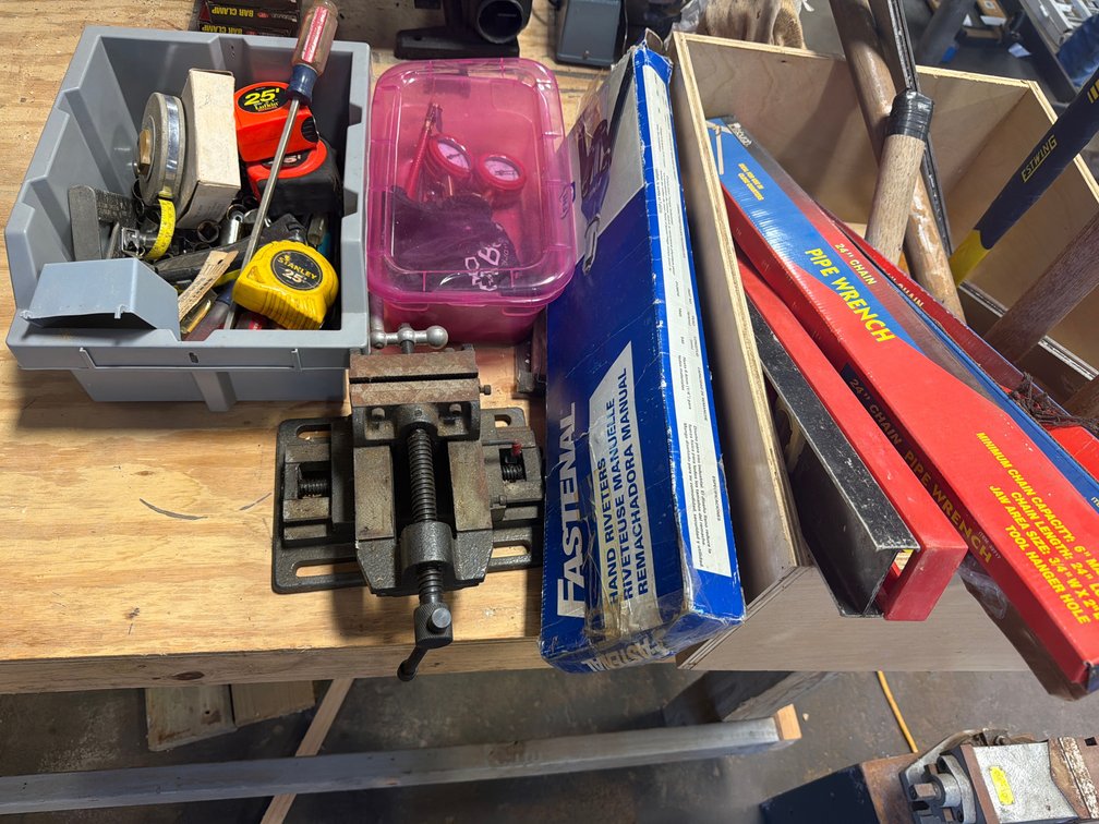 Drill Press Vise, Chain Pipe Wrench, Hammers, Hand Tools, and More
