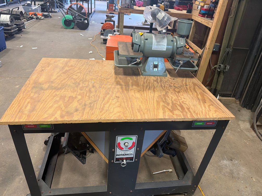 Rotary Tool Bench with Mounted Power Tools