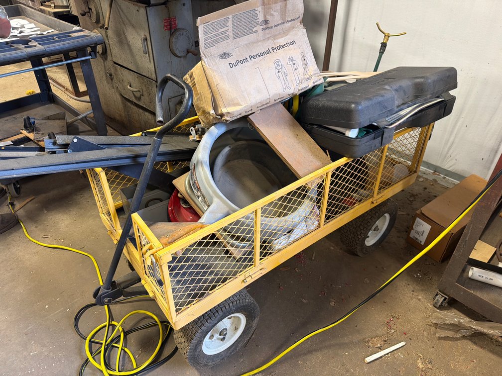Yellow Utility Cart with Tools, Machinery Parts, and More