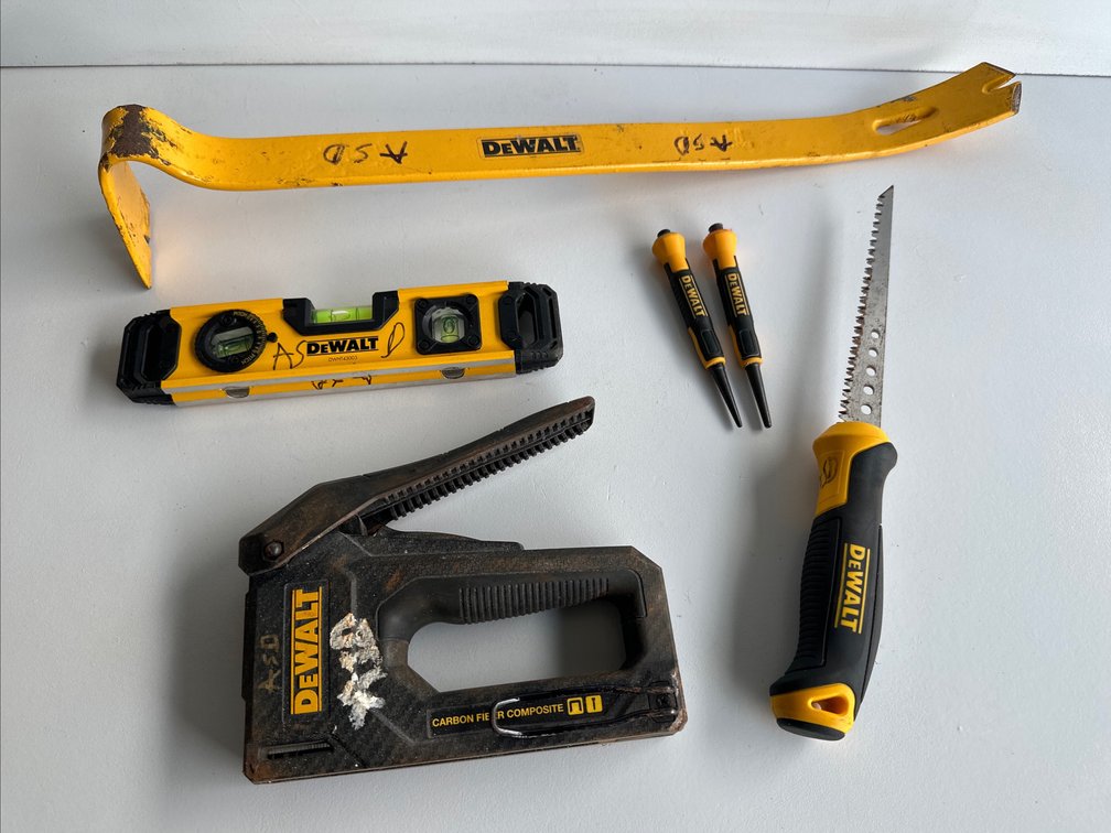 Dewalt Crowbar, Level, Stapler and More 